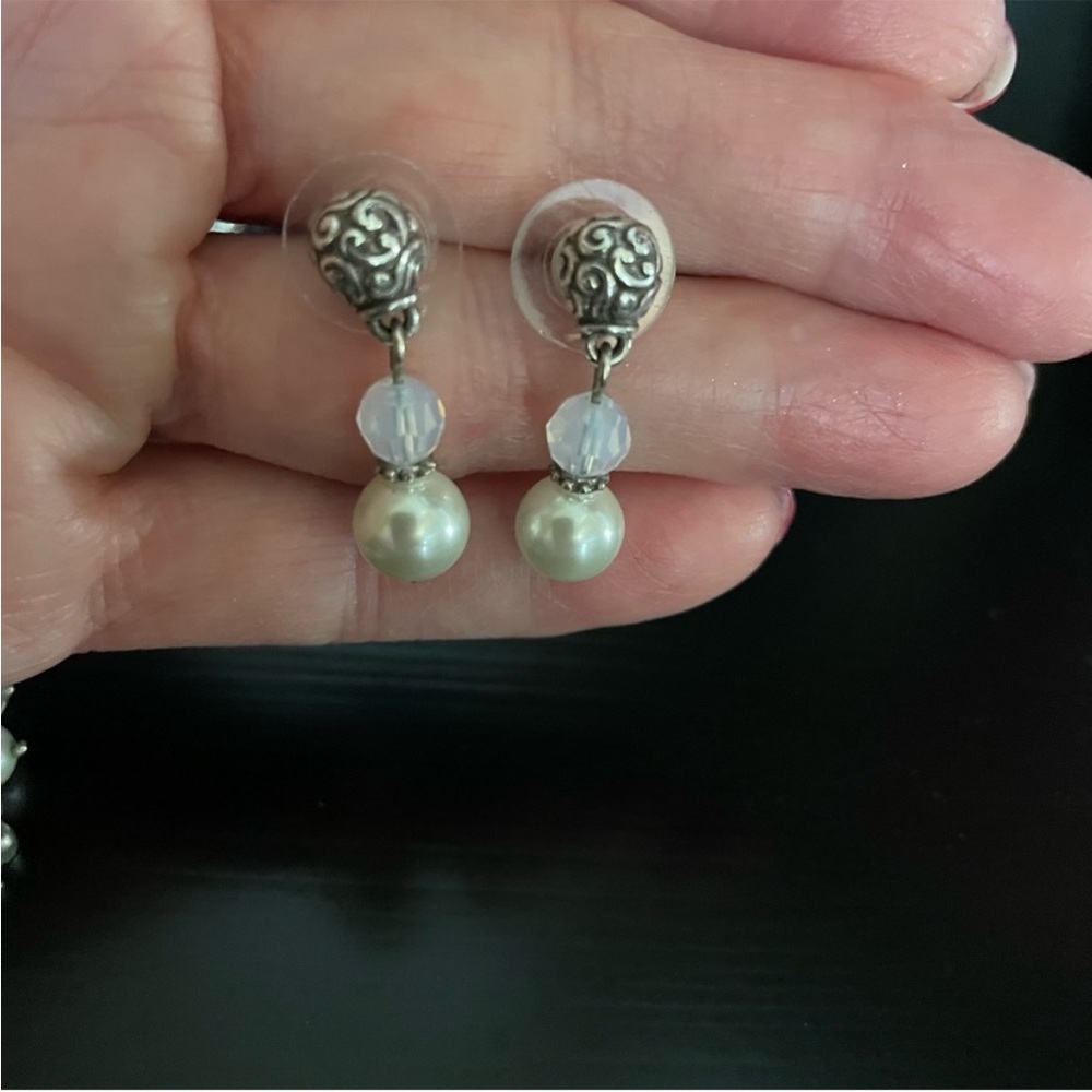 💒BRIGHTON NECKLACE EARRINGS BRACELETS MATCHING 3 Pc SET ~ PEARL CRYSTAL - Picture 3 of 16